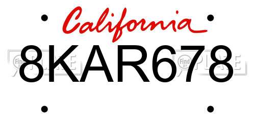 8KAR678 California License Plate