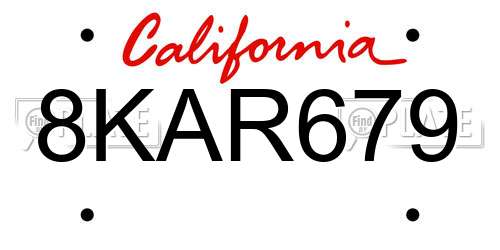 8KAR679 California License Plate