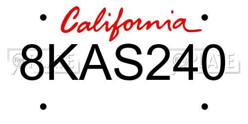 8KAS240 California License Plate