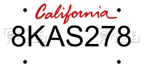 8KAS278 California License Plate