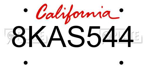 8KAS544 California License Plate