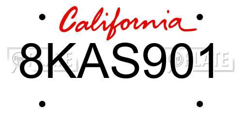 8KAS901 California License Plate