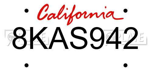 8KAS942 California License Plate