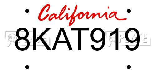 8KAT919 California License Plate