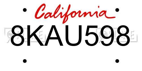 8KAU598 California License Plate