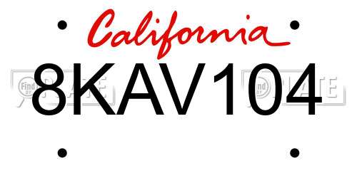 8KAV104 California License Plate