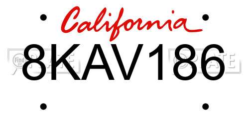 8KAV186 California License Plate