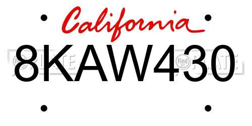 8KAW430 California License Plate
