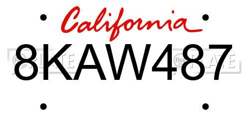 8KAW487 California License Plate