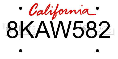 8KAW582 California License Plate