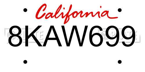 8KAW699 California License Plate