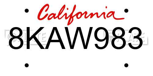 8KAW983 California License Plate