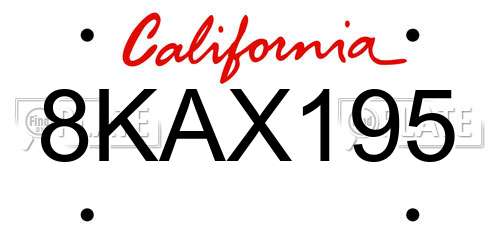8KAX195 California License Plate