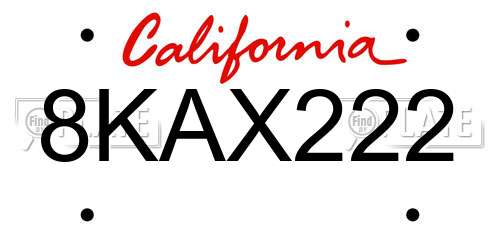 8KAX222 California License Plate