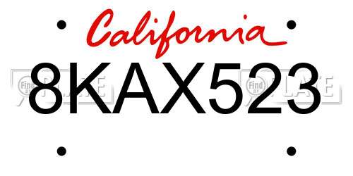 8KAX523 California License Plate