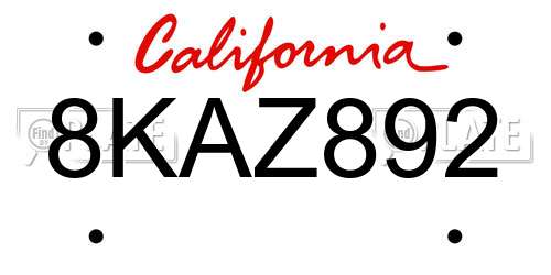 8KAZ892 California License Plate