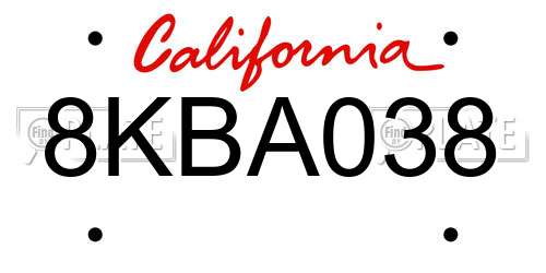 8KBA038 California License Plate