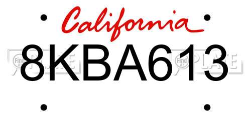 8KBA613 California License Plate