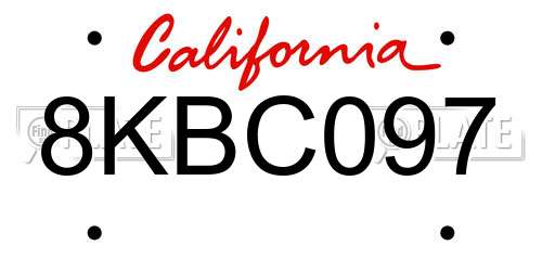 8KBC097 California License Plate