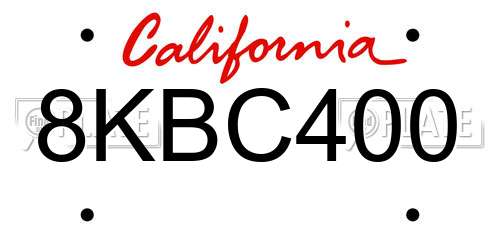 8KBC400 California License Plate