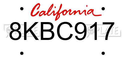8KBC917 California License Plate