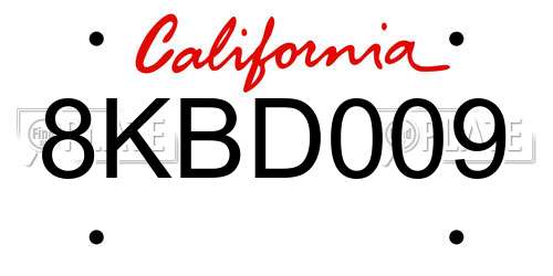 8KBD009 California License Plate