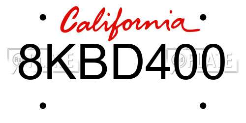 8KBD400 California License Plate