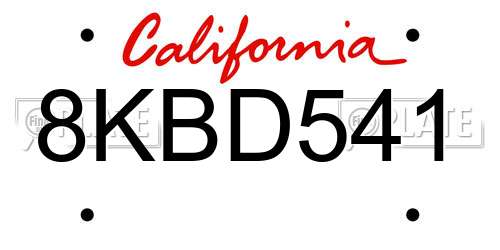 8KBD541 California License Plate