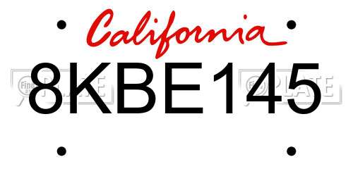 8KBE145 California License Plate