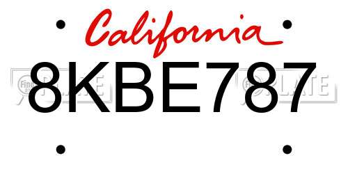 8KBE787 California License Plate
