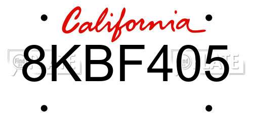 8KBF405 California License Plate