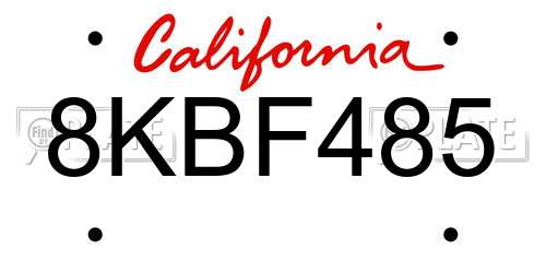 8KBF485 California License Plate