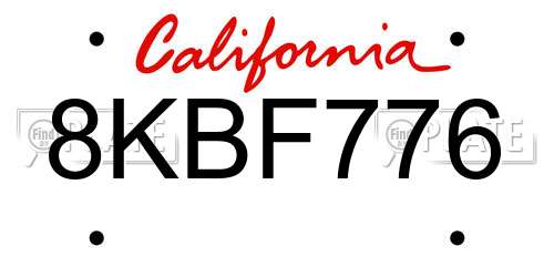 8KBF776 California License Plate