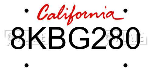 8KBG280 California License Plate