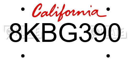 8KBG390 California License Plate
