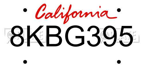 8KBG395 California License Plate