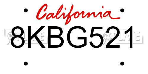 8KBG521 California License Plate