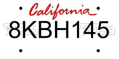 8KBH145 California License Plate