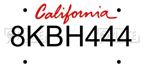 8KBH444 California License Plate