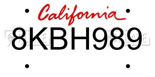 8KBH989 California License Plate
