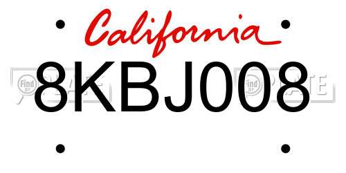 8KBJ008 California License Plate