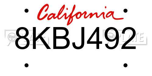 8KBJ492 California License Plate