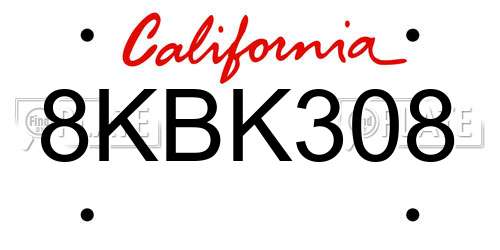 8KBK308 California License Plate