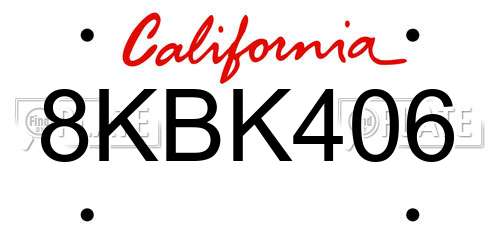 8KBK406 California License Plate