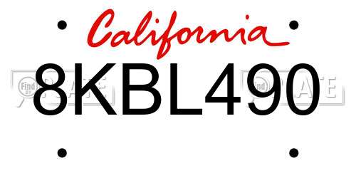 8KBL490 California License Plate