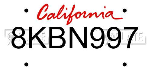 8KBN997 California License Plate