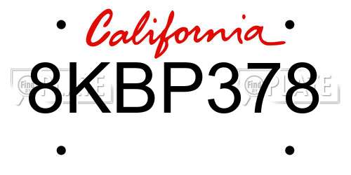 8KBP378 California License Plate