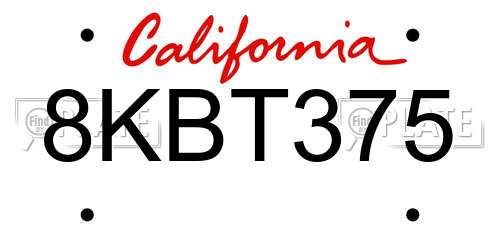 8KBT375 California License Plate