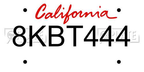 8KBT444 California License Plate