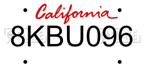 8KBU096 California License Plate